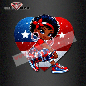Patriotic Afro Girl USA Flag Heart Iron On Transfer, 4th Of July Afro Girl DTF Print Patriotic Afro Girl USA Flag Heart Iron On Transfer, 4th Of July Afro Girl DTF Print